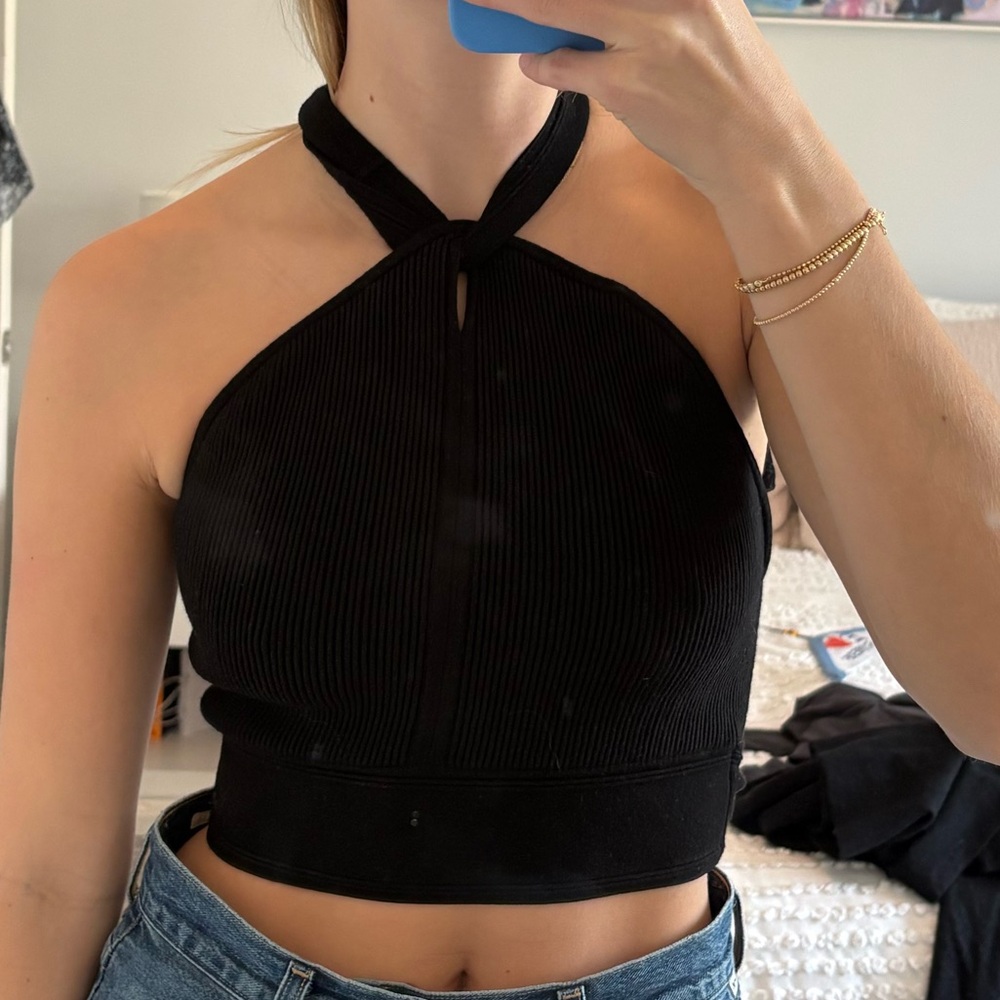 Club Monaco Black Ribbed Halter Top